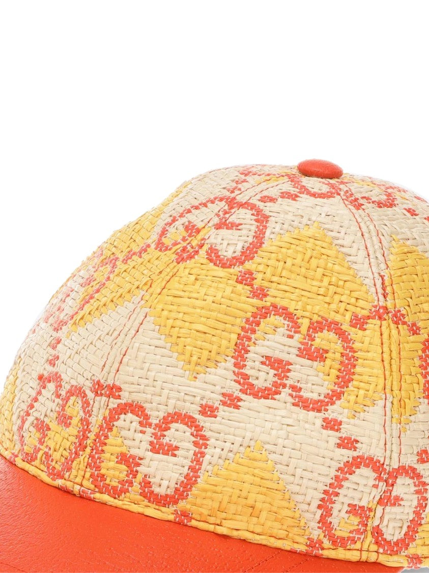 Gucci Raffia Effect Gg Monogram Baseball Cap