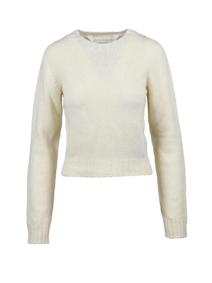 Palm Angels Short Crewneck Sweater With Gothic Text Detailing