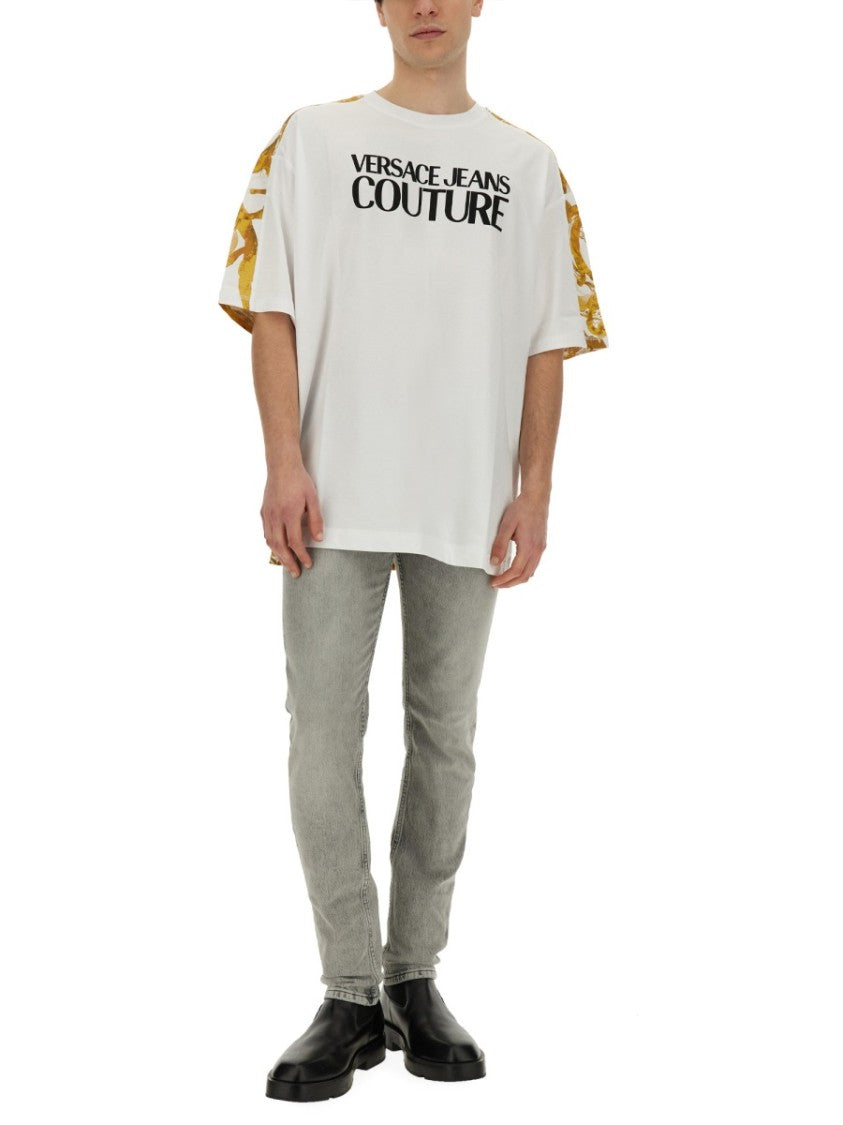 Versace Jeans Couture Oversized T-Shirt With Bold Logo And Intricate Patterned Sleeves