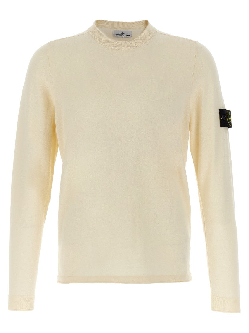 Stone Island Round-Neck Cotton Knit Sweater With Logo Badge