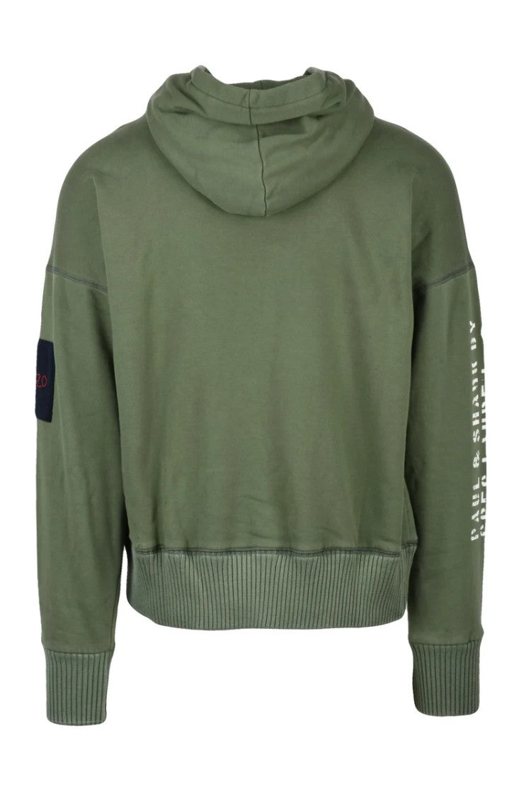 Paul & Shark Cropped Green Hoodie With Contrasting Drawstrings