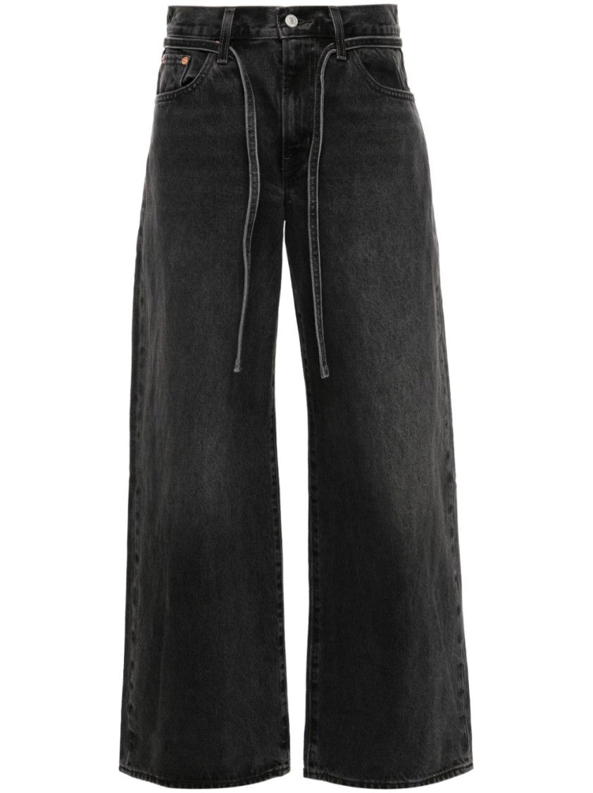 Levi's Straight-Leg Black Denim Jeans With Belt Design And Relaxed Fit