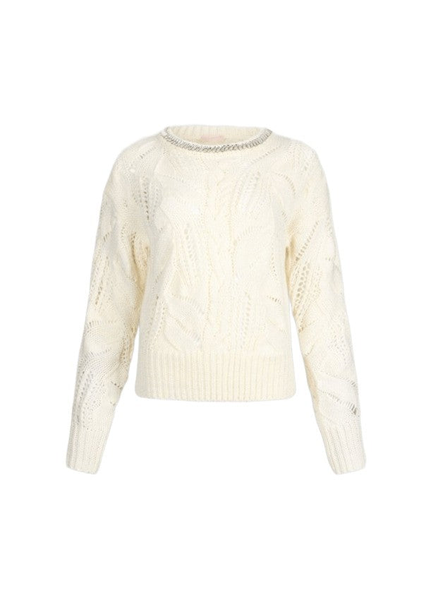 Liu Jo Oversized Cable-Knit Sweater With Jewel Embellishments