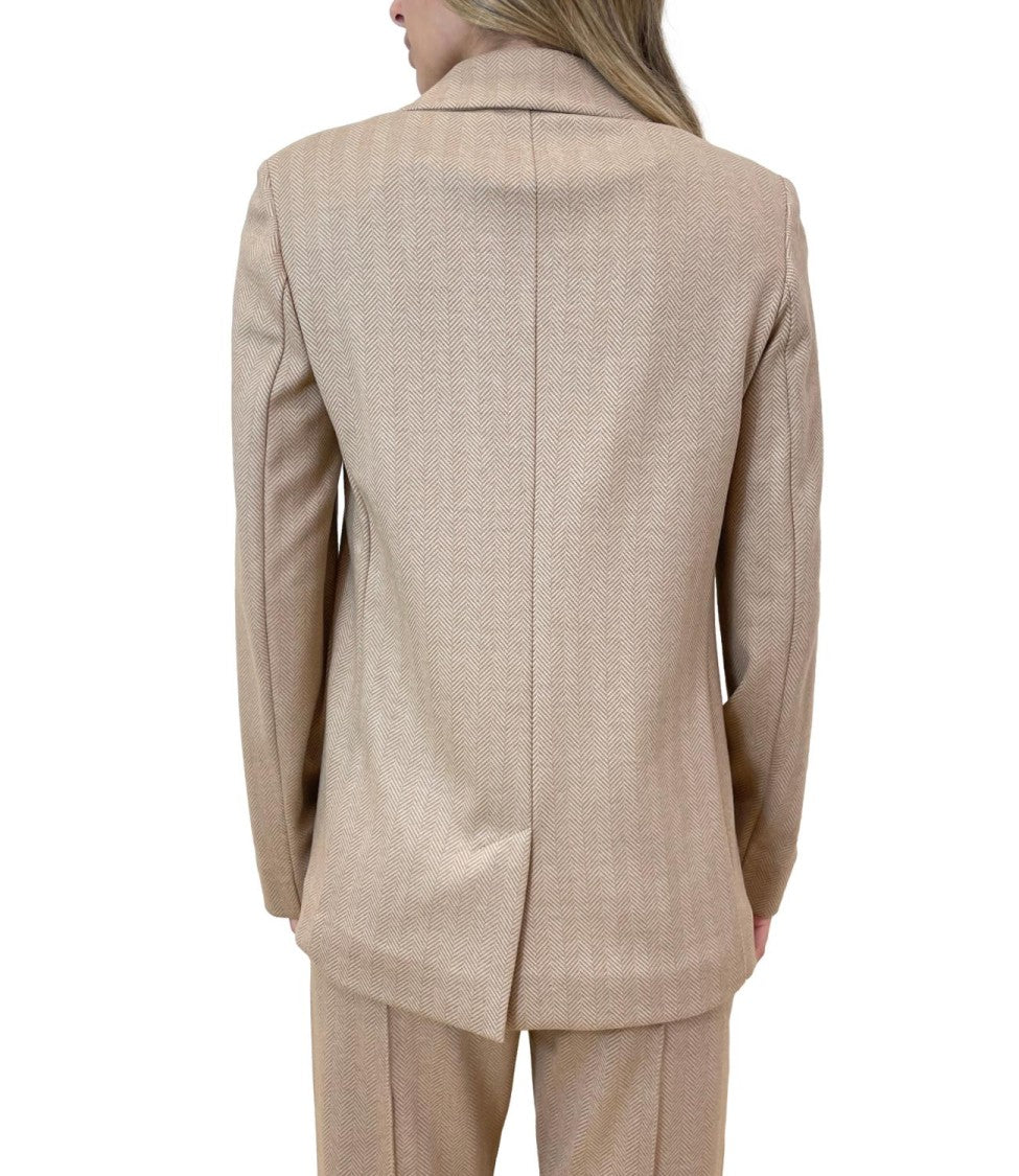 Max Mara Double-Breasted Beige Herringbone Jacket With Wide Lapels