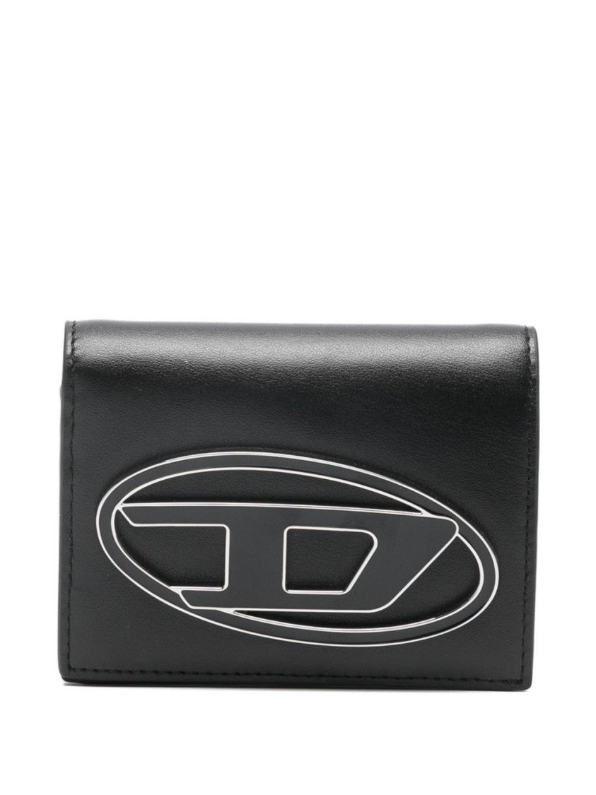 Diesel Sleek Black Leather Wallet With Oval Logo And Multi-Compartment Design