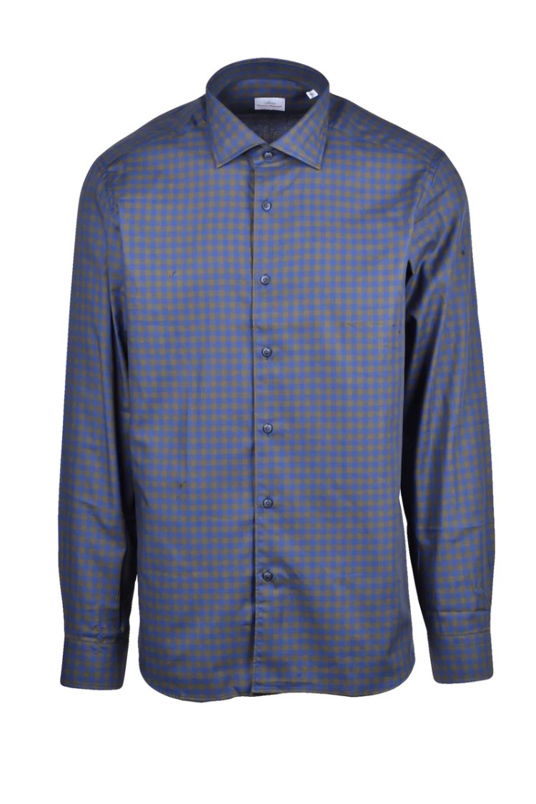 Brio Blue Green Checkered Cotton Shirt