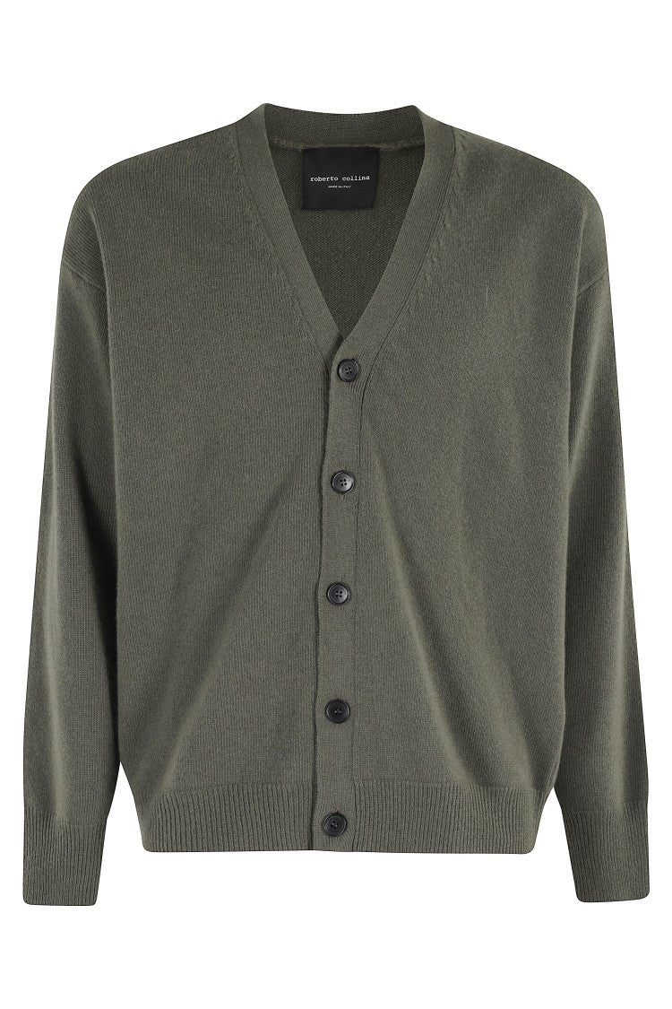 Roberto Collina Military Green V-Neck Cardigan