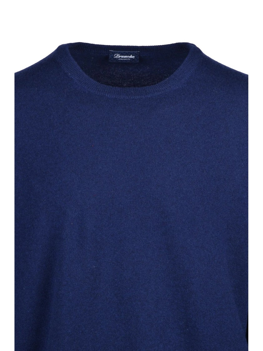 Drumohr Blue Cashmere Minimalist Crewneck Pullover