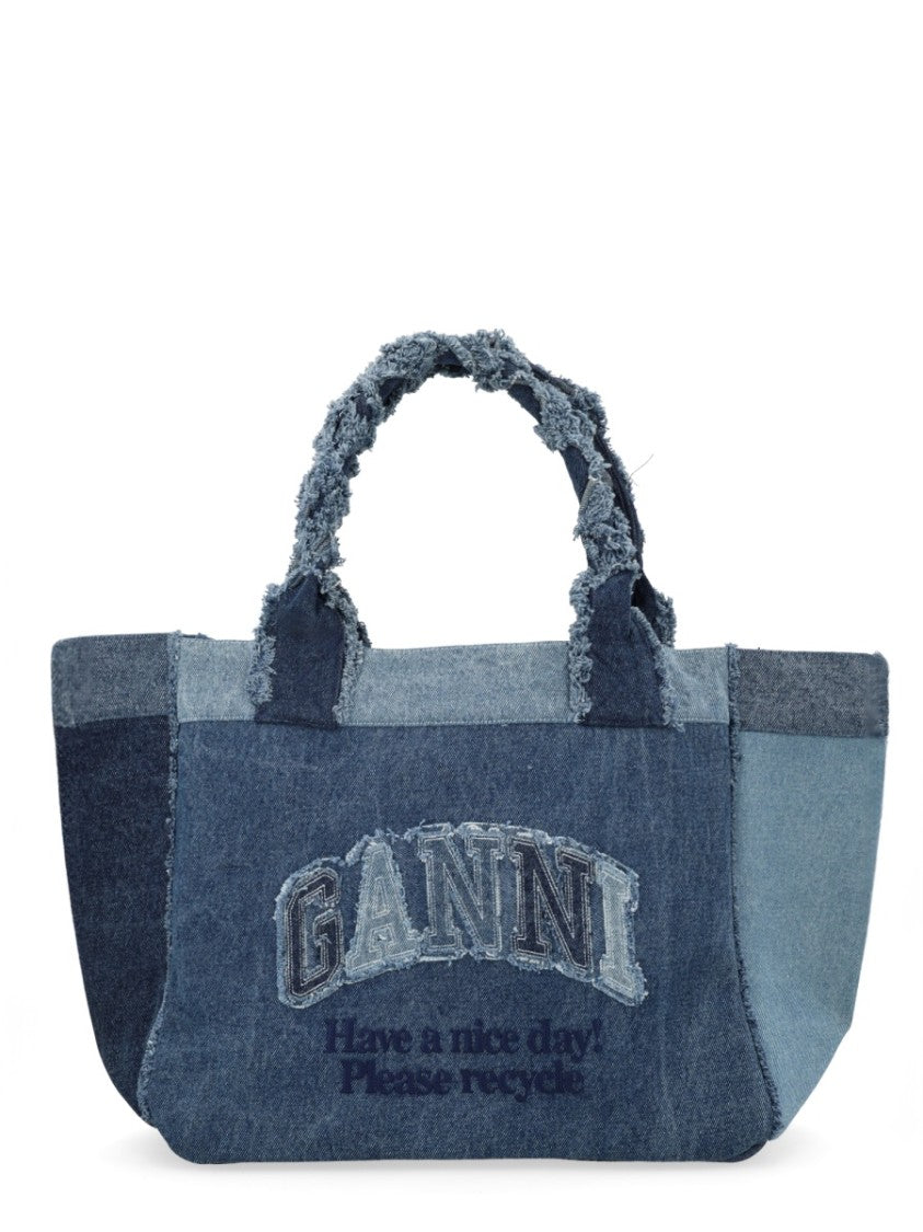 Ganni Patchwork Frayed Edges Tote Bag