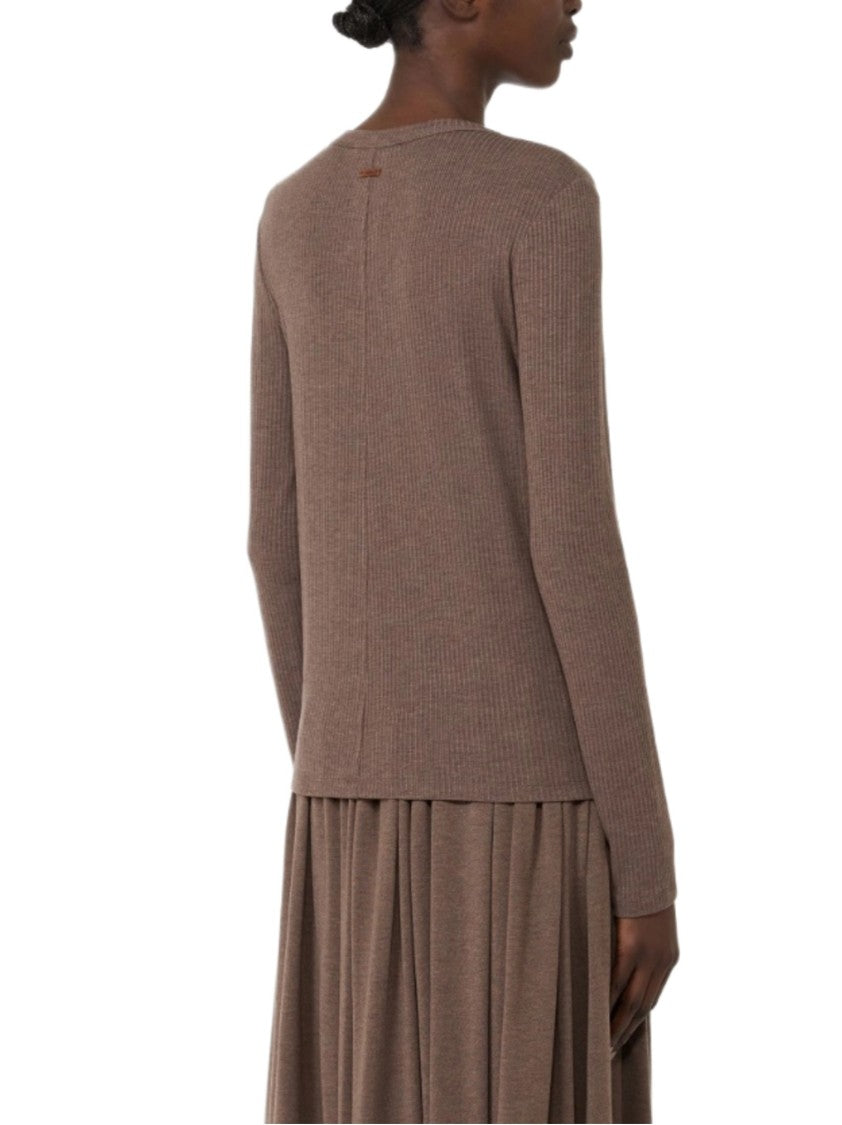 Max Mara Ribbed Knit Long-Sleeved Top With Subtle Seam Detail