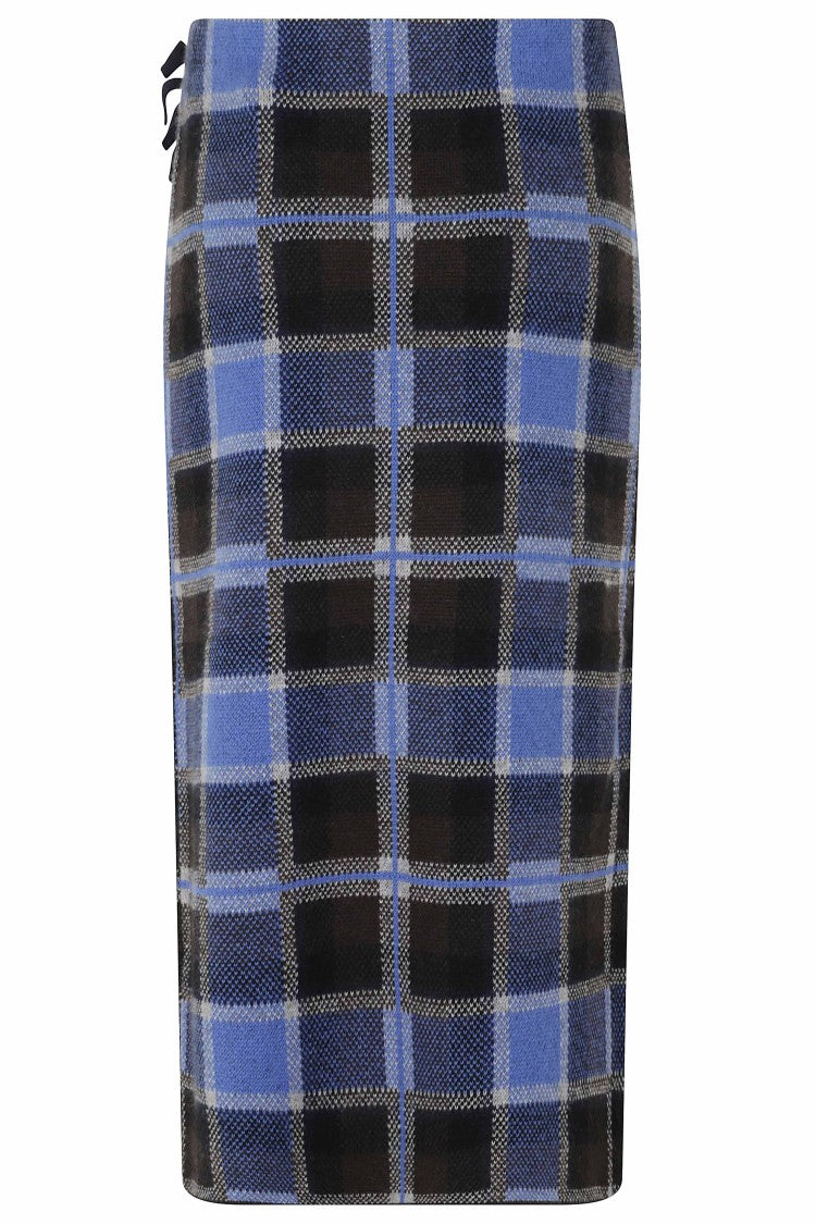 Guest In Residence Blue Tartan Wrap Wool-Blend Midi Skirt