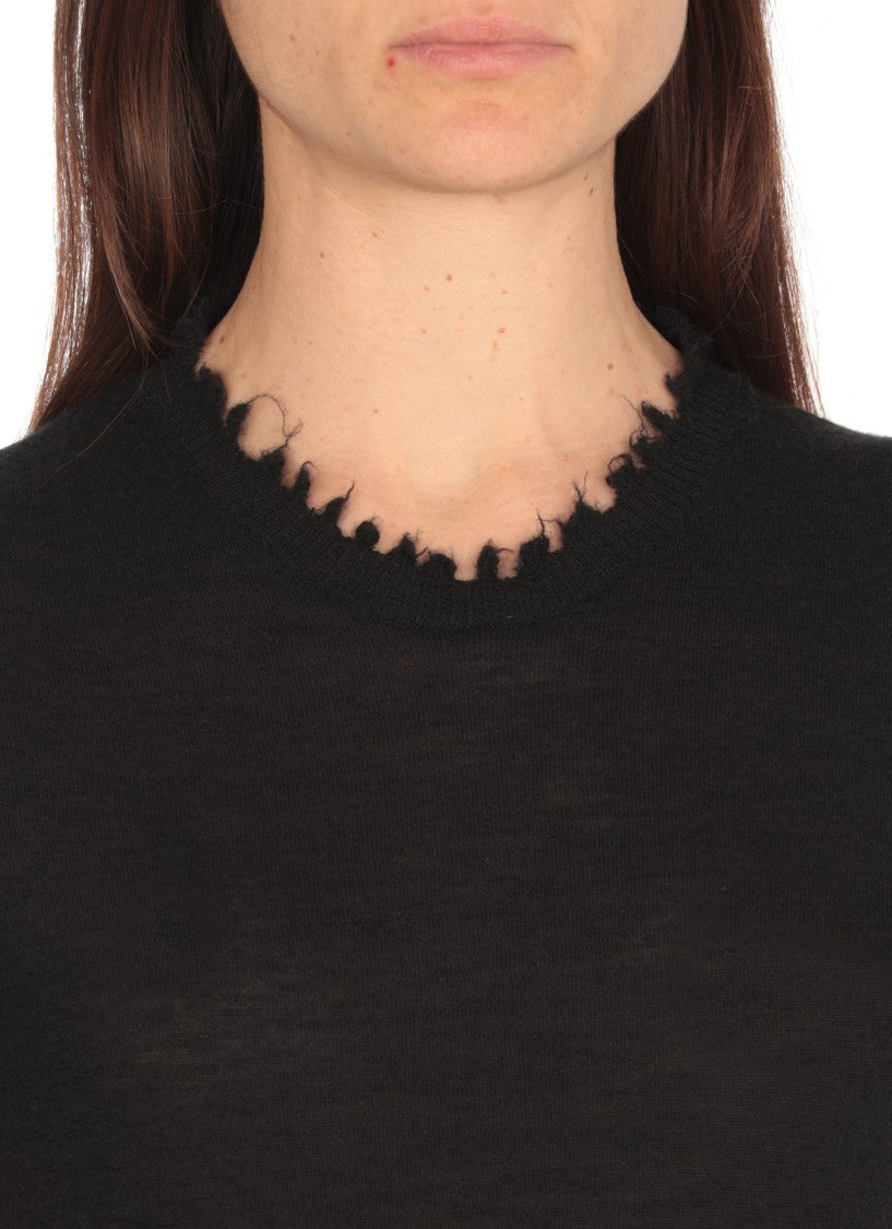 Uma Wang Black Cashmere Top With Ripped Details