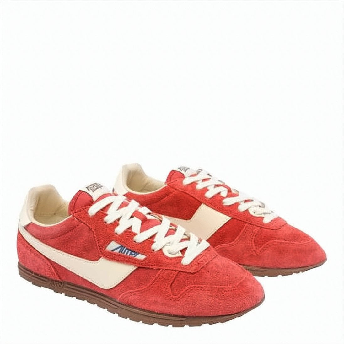 Autry Red Suede Sneakers With Cream Accents