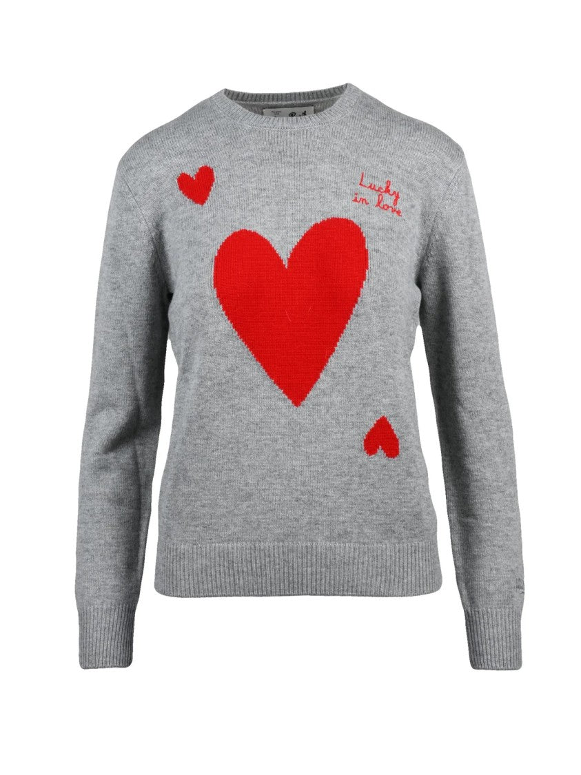 Mc2 Saint Barth Crewneck Sweater With Heart Motifs And Premium Blend