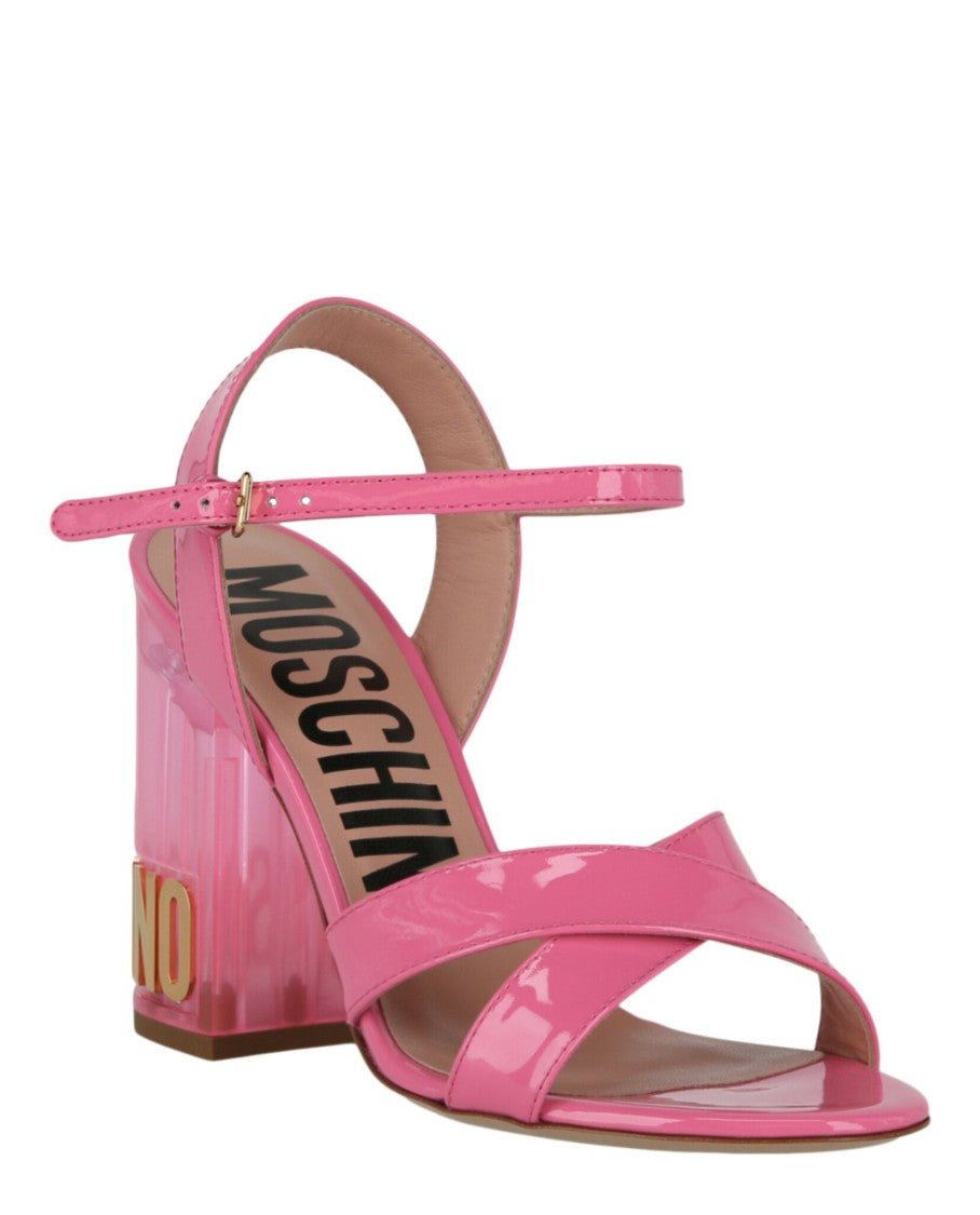Moschino Patent Leather Logo Heel Sandals