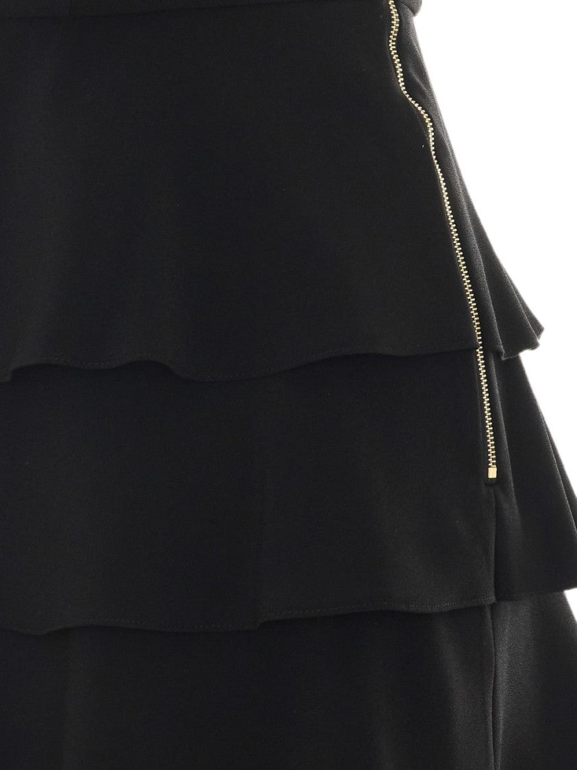 Elisabetta Franchi Black Strapless Mini Tiered Peplum Dress