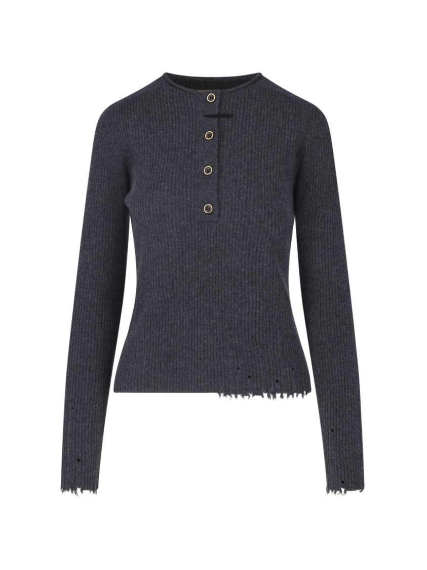 Uma Wang Ribbed Cashmere Sweater With Distressed Finish