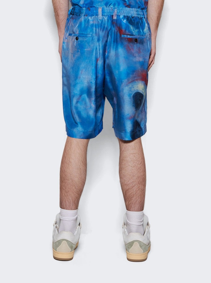 Marni Vibrant Abstract Silk Shorts With Elastic Waistband