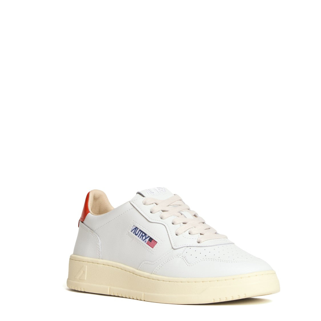 Autry White Spicy Orange Leather Medalist Low Sneakers
