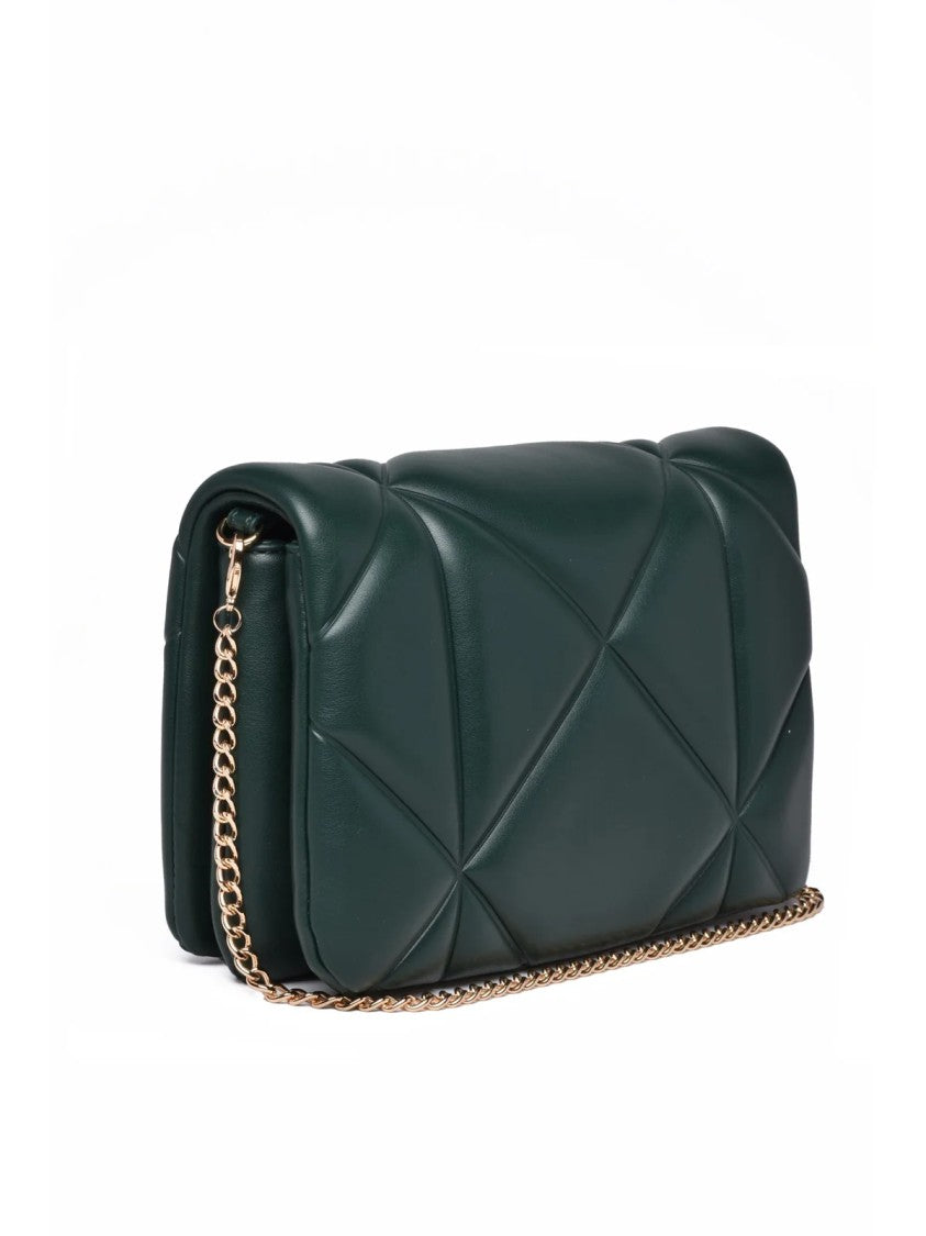 Love Moschino Quilted Green Crossbody Bag With Gold Chain Shoulder Strap