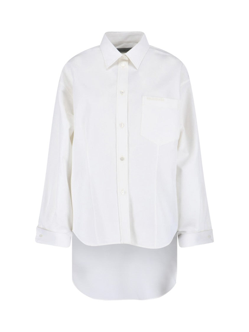 Balenciaga White Asymmetrical Cotton Silk Blend Shirt