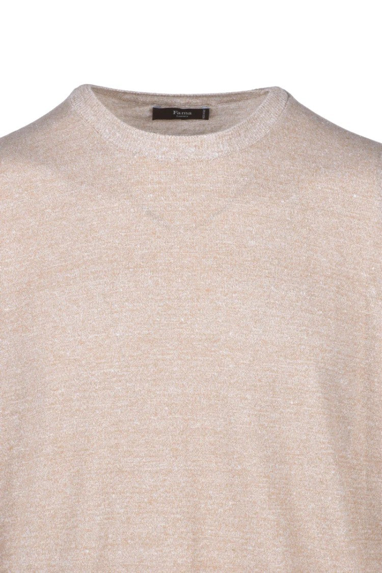 Fama Beige Linen Cotton Crew Knit Top