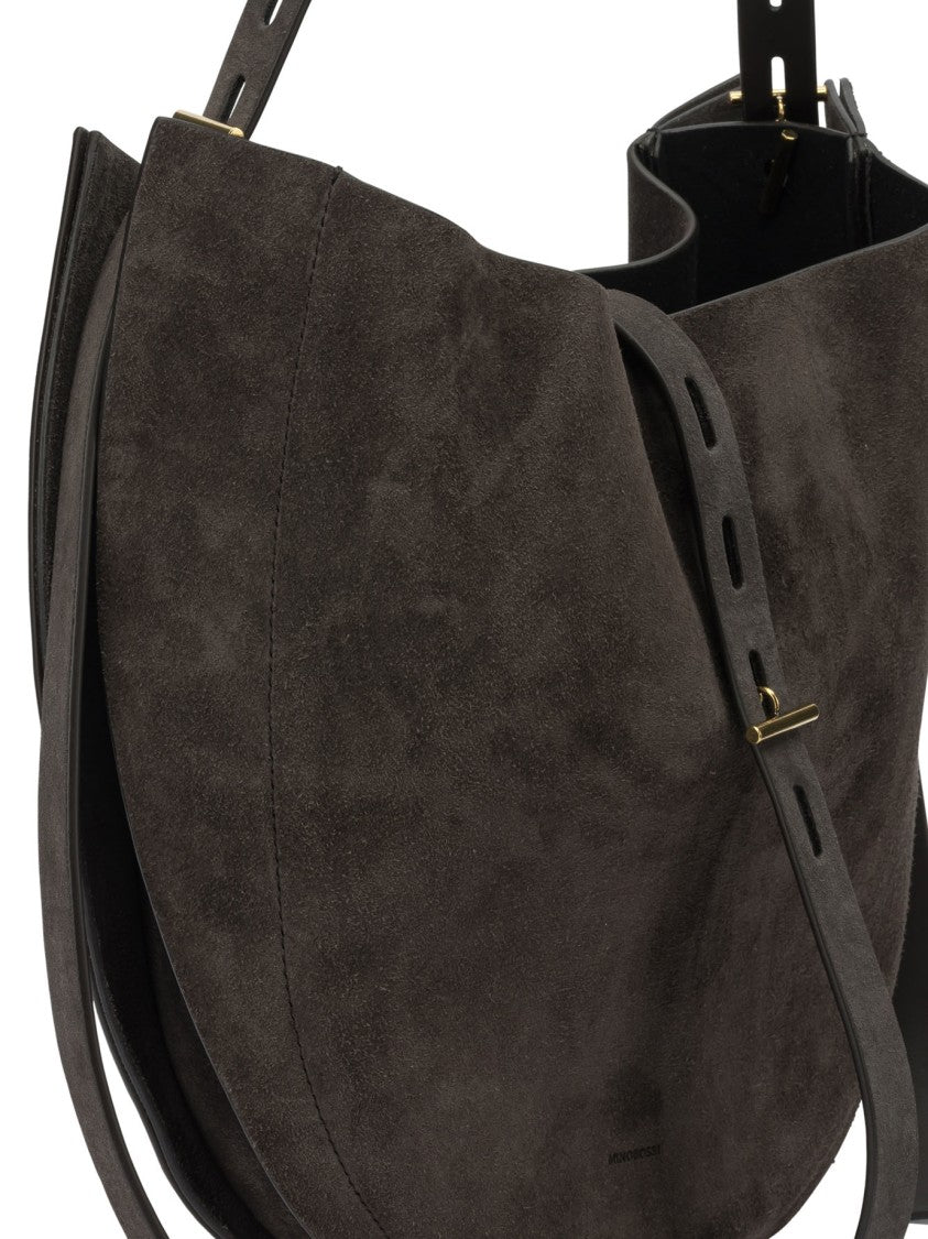 Minobossi Crescent-Shaped Calfskin Shoulder Bag With Gold-Tone Detailing