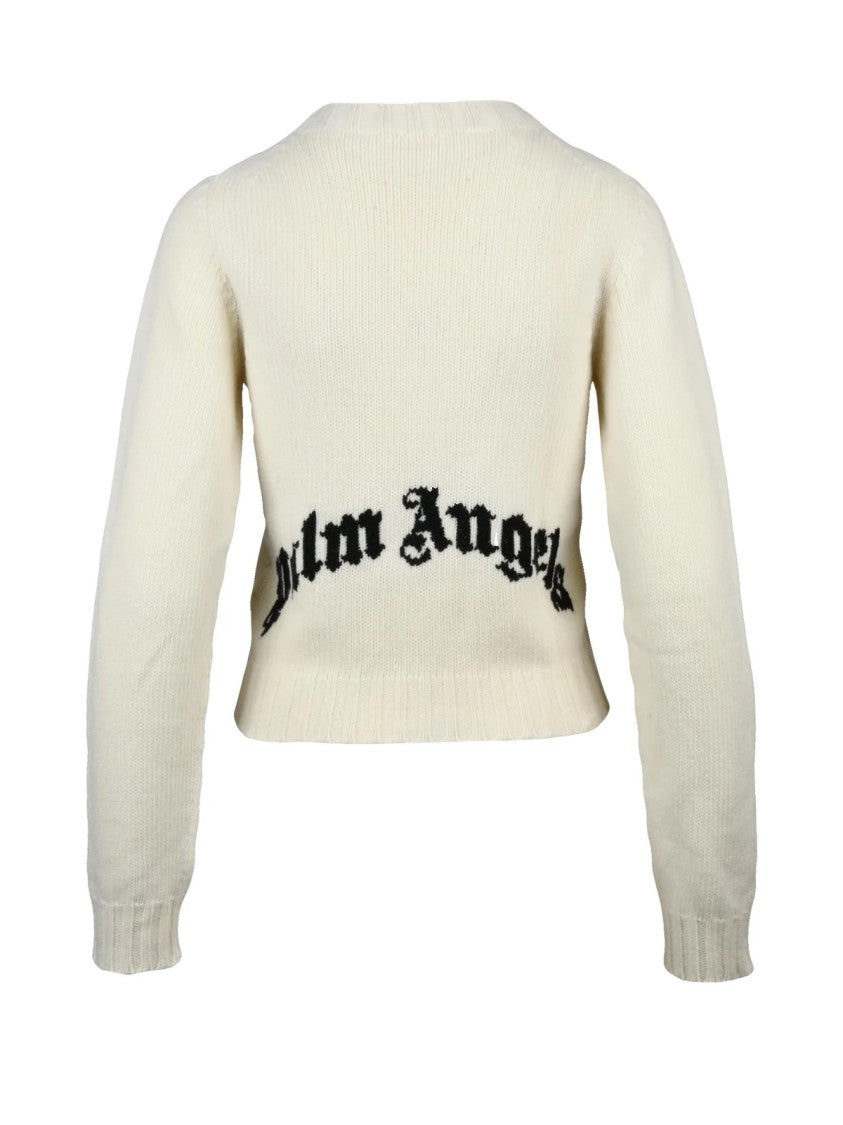 Palm Angels Short Crewneck Sweater With Gothic Text Detailing