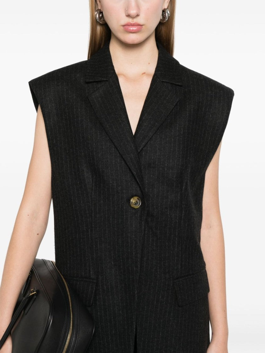 Le Sully Studio Charcoal Grey Pinstriped Wool Blend Lina Vest