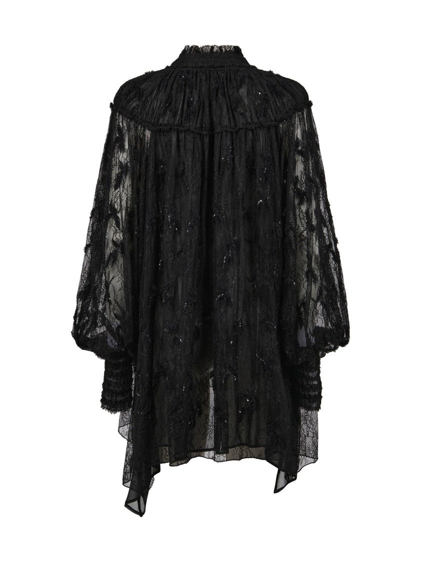 Amen Floral Lace Blouse With Sequined Detailing