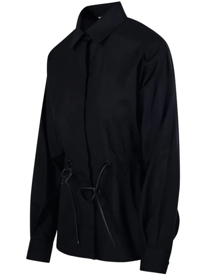 Max Mara Long-Sleeved Black Shirt With Classic Collar And Cinched Waist