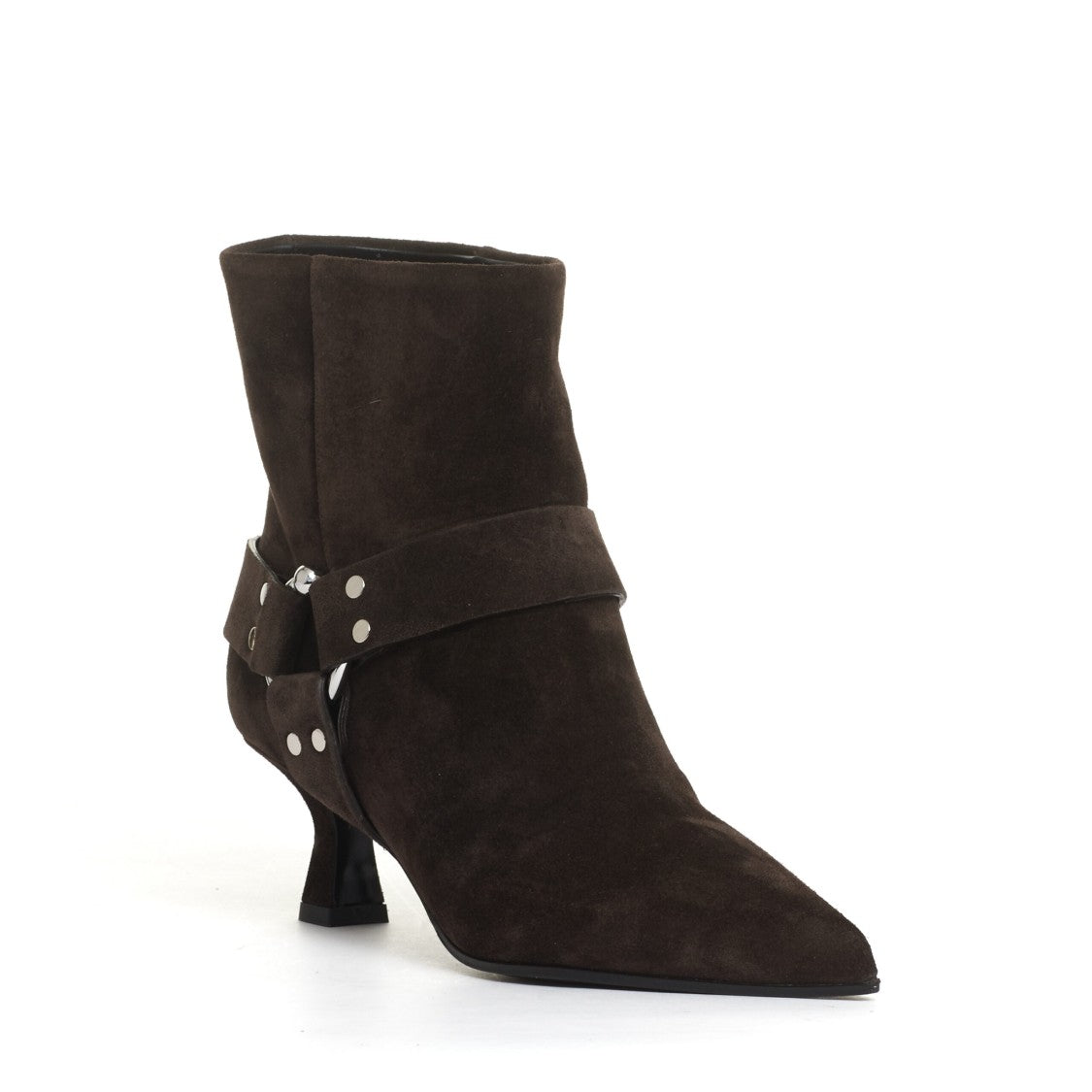 3Juin Brown Suede Ankle Boot With 55 Mm Heel And Metal Ring
