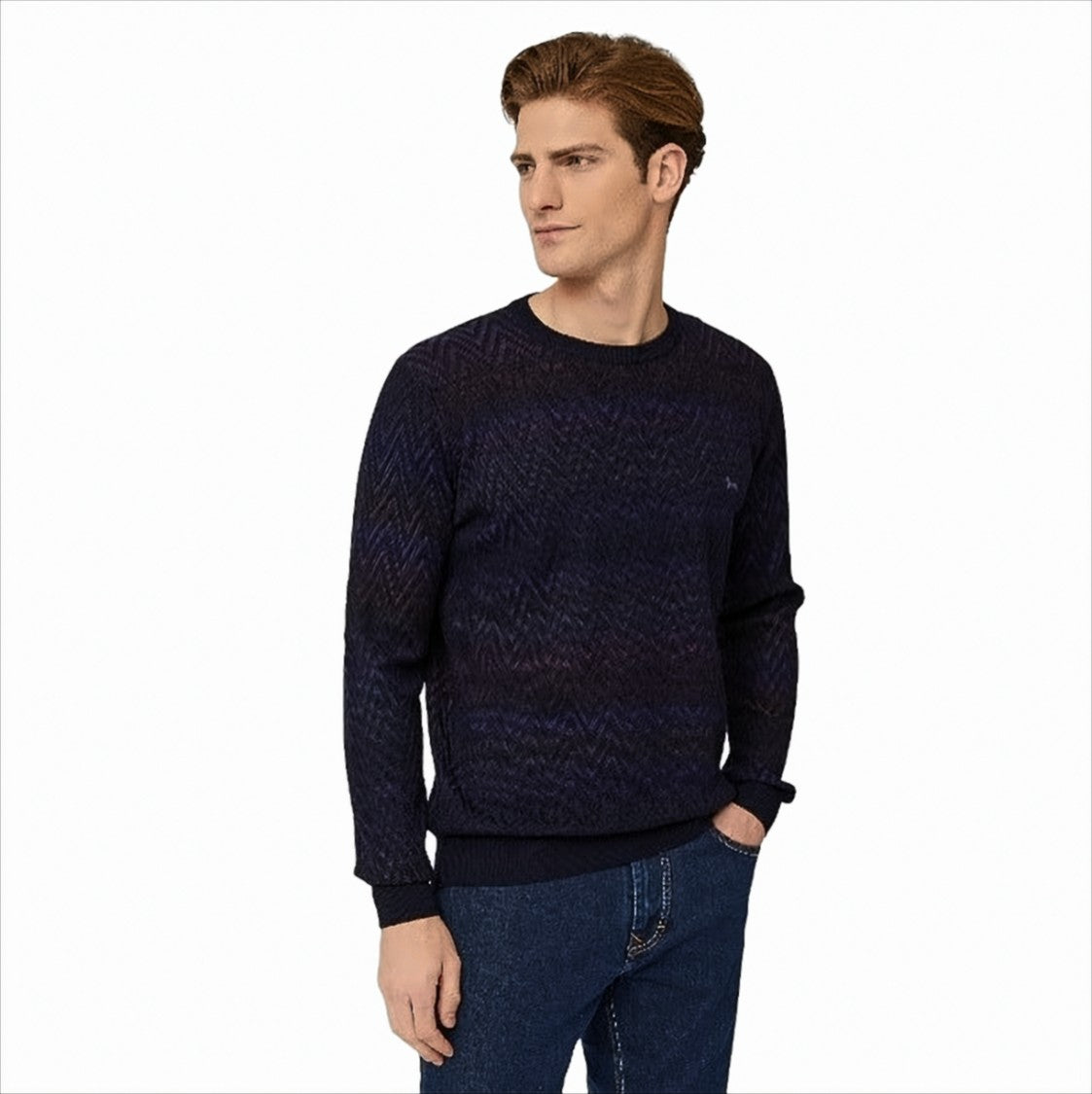 Harmont & Blaine Zig-Zag Pattern Wool Pullover With Embroidered Detail