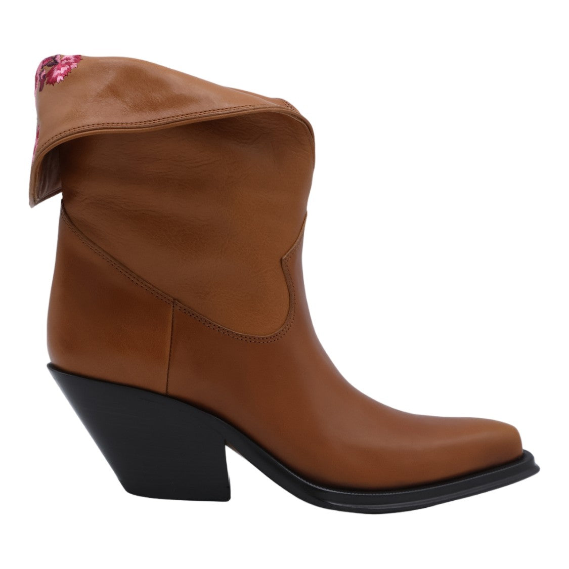 Chloé Mid-Calf Floral Embroidered Angled Block Heel Boots