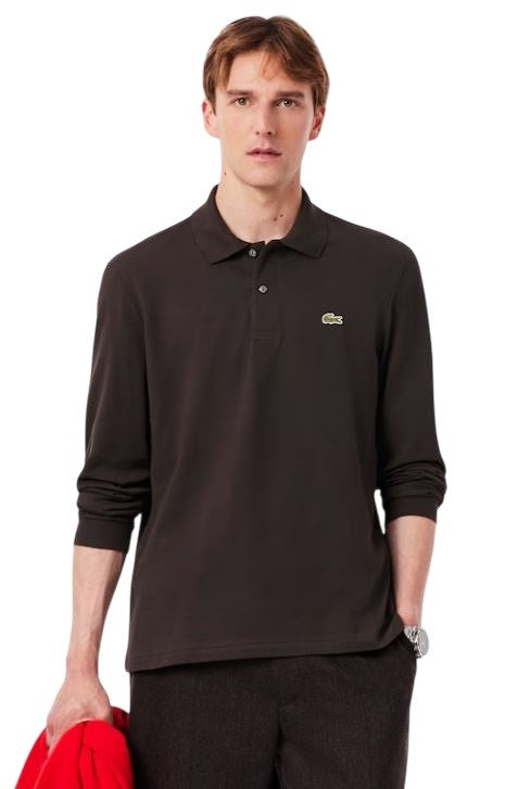 Lacoste Brown Long Sleeves Polo With Mother-Of-Pearl Button Placket