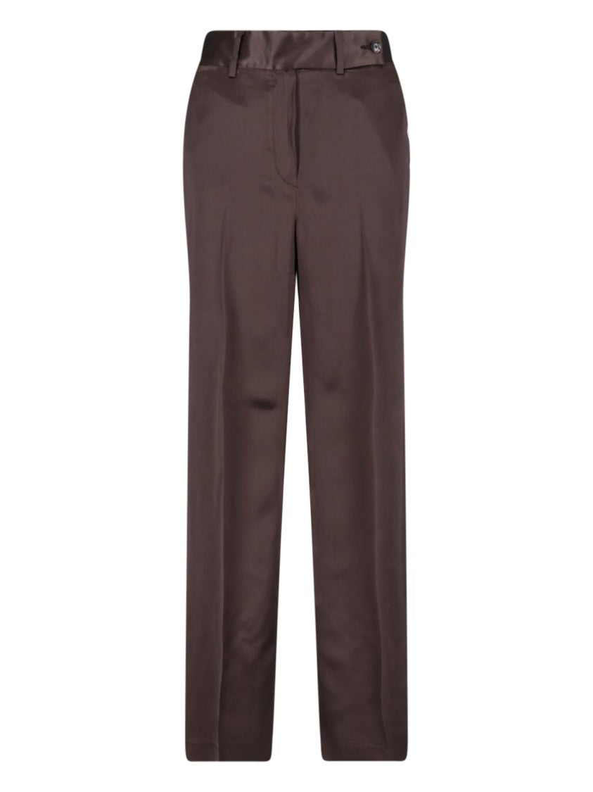 Kiton Brown Straight-Leg Silk Pants