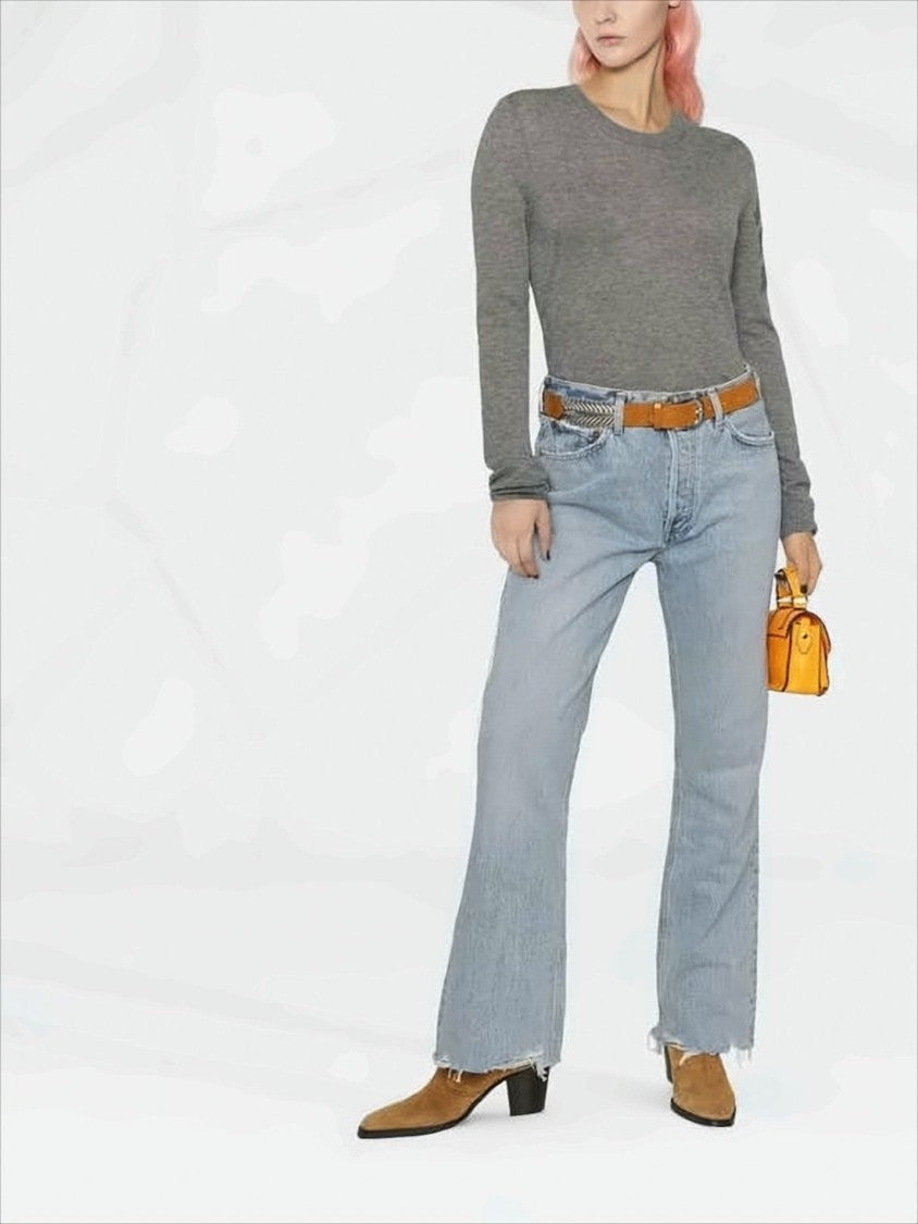 Agolde Light Blue High-Waisted Denim Pants With Flared Leg