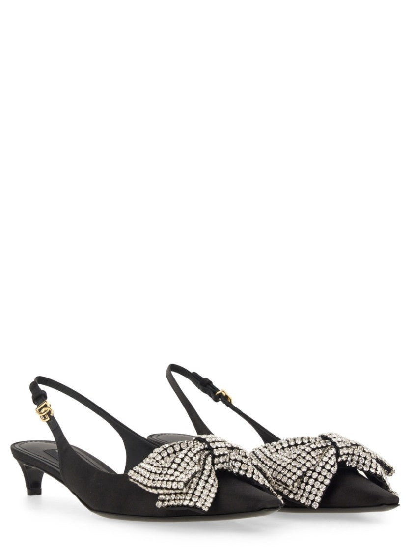 Dolce & Gabbana Satin Sling-Back With Rhinestone Embroidery