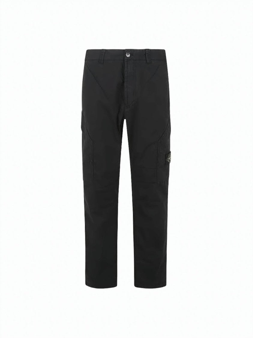 Stone Island Structured Black Straight Pants With Utility Pockets