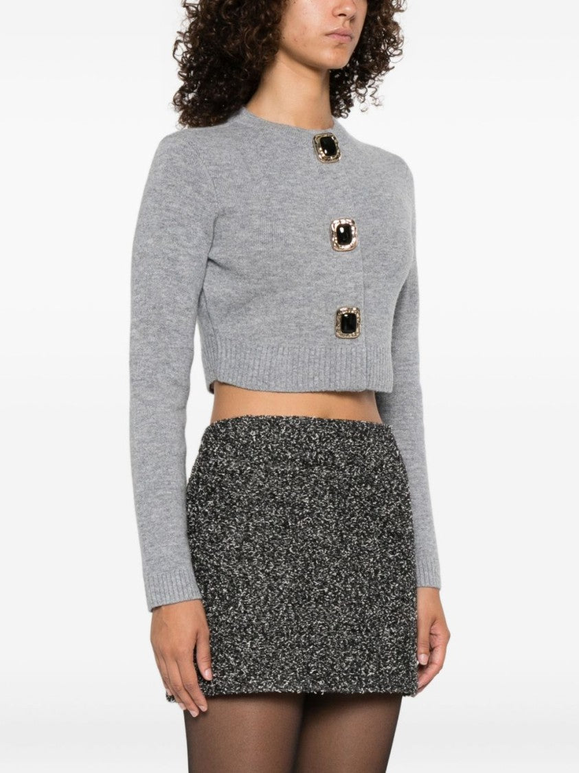 Self-Portrait Cropped Gray Sweater With Decorative Buttons