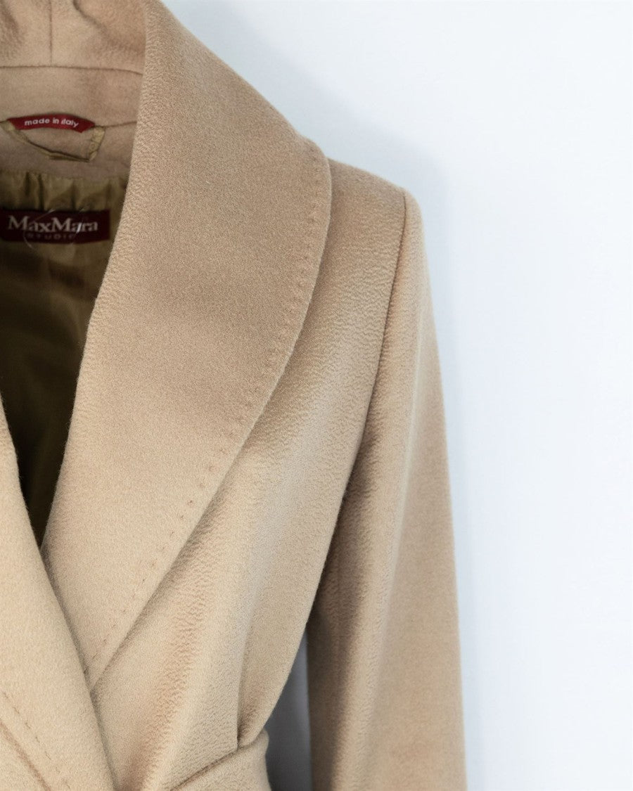 Max Mara Virgin Wool Loriana Coat With Shawl Collar And Decorative Stitching