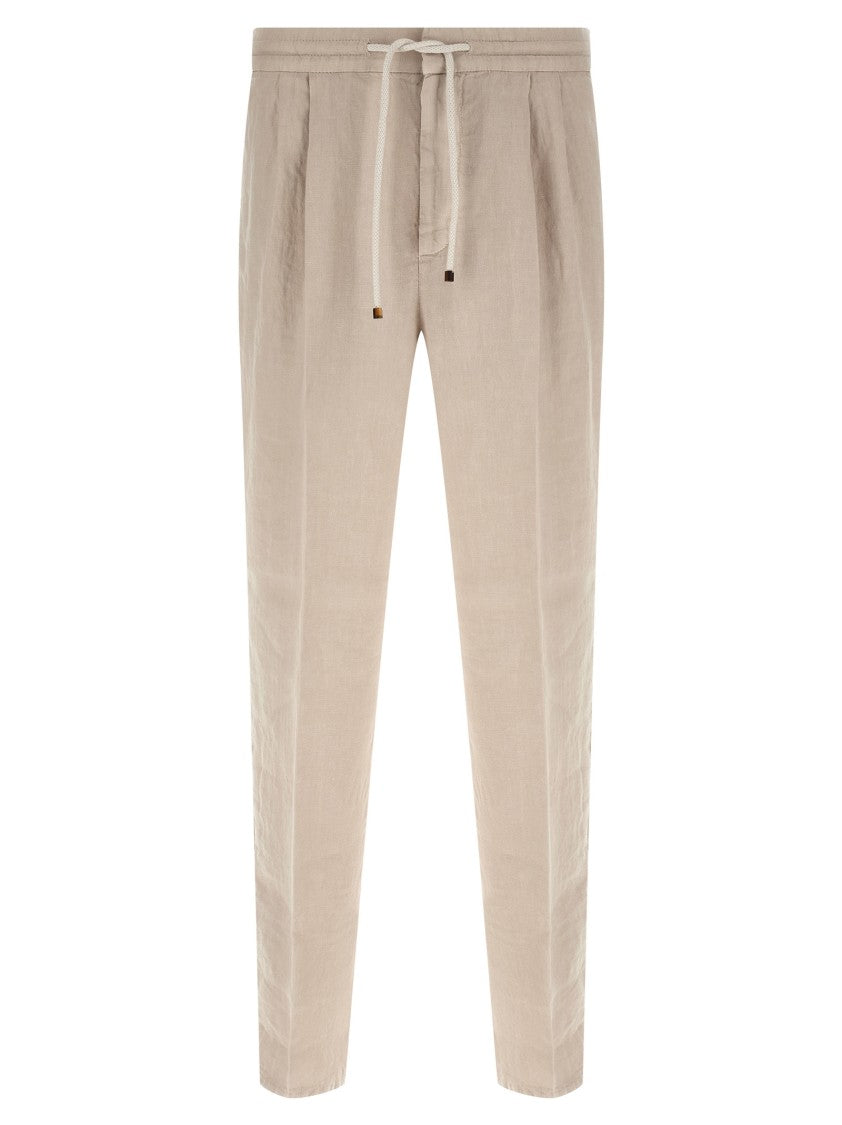 Brunello Cucinelli Garment-Dyed Linen Trousers With Adjustable Drawstring Waist