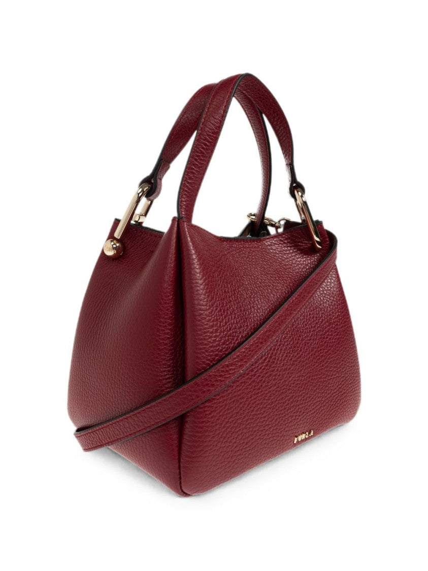 Furla Deep Red Structured Pebbled Leather Handbag
