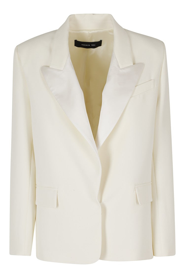 Federica Tosi Milk Single-Breasted Satin Lapel Cady Blazer