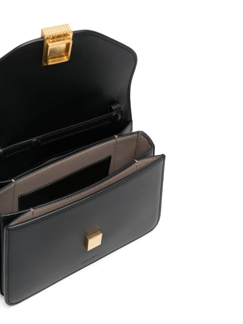 Lanvin Concerto Crossbody Bag In Smooth Black Calf Leather With Gold Hardware
