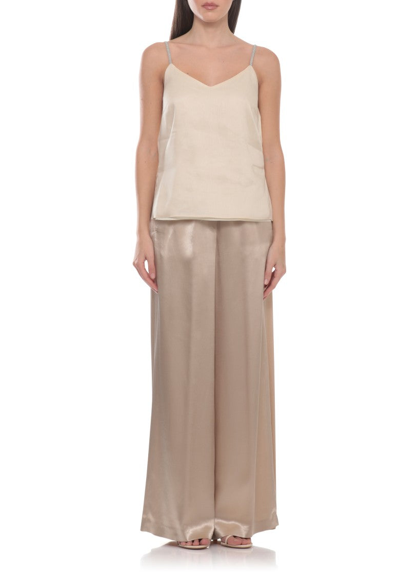 Peserico Aurea Ivory Linen-Blend V-Neck Tank Top