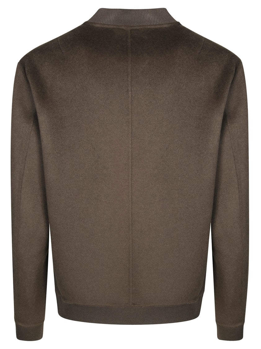 Amaranto Brown Bomber Jacket With Ribbed Details