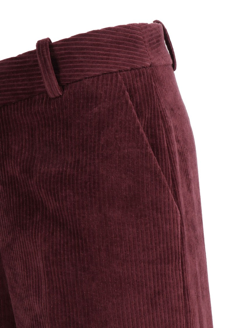 Circolo 1901 High-Waisted Wide-Leg Pants In Textured Burgundy Corduroy