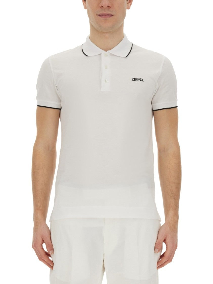 Zegna Fitted White Polo With Classic Collar