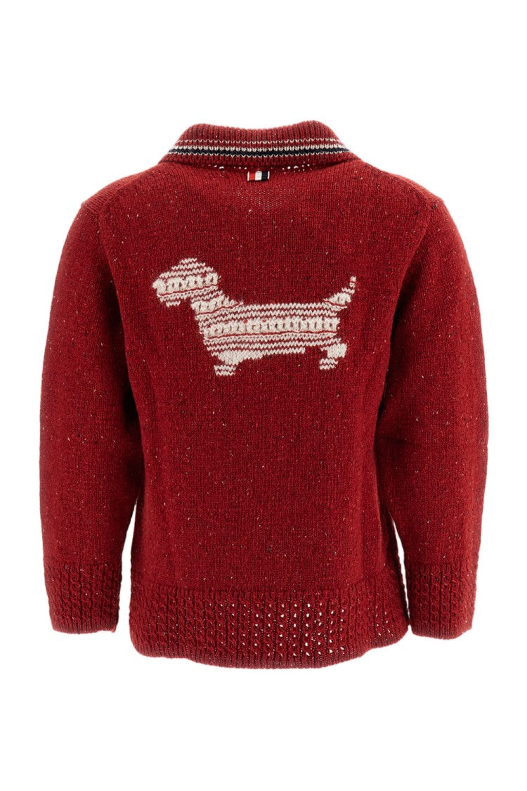 Thom Browne Red Hector Pointelle Wool Mohair Cardigan